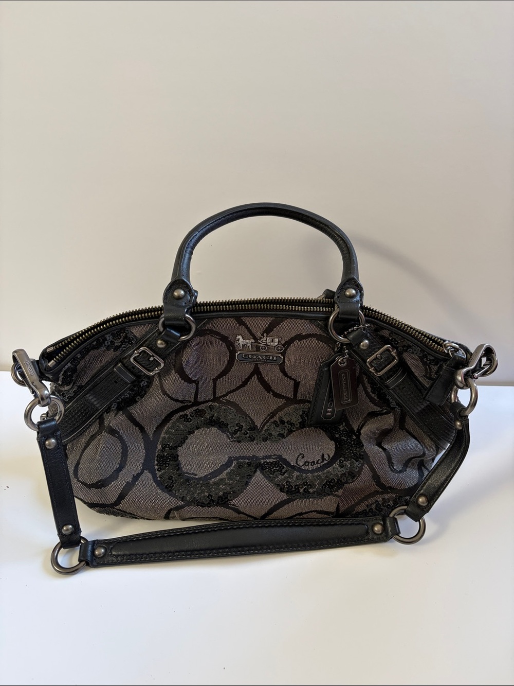 Coach Black and Gray Signature Tote Satchel